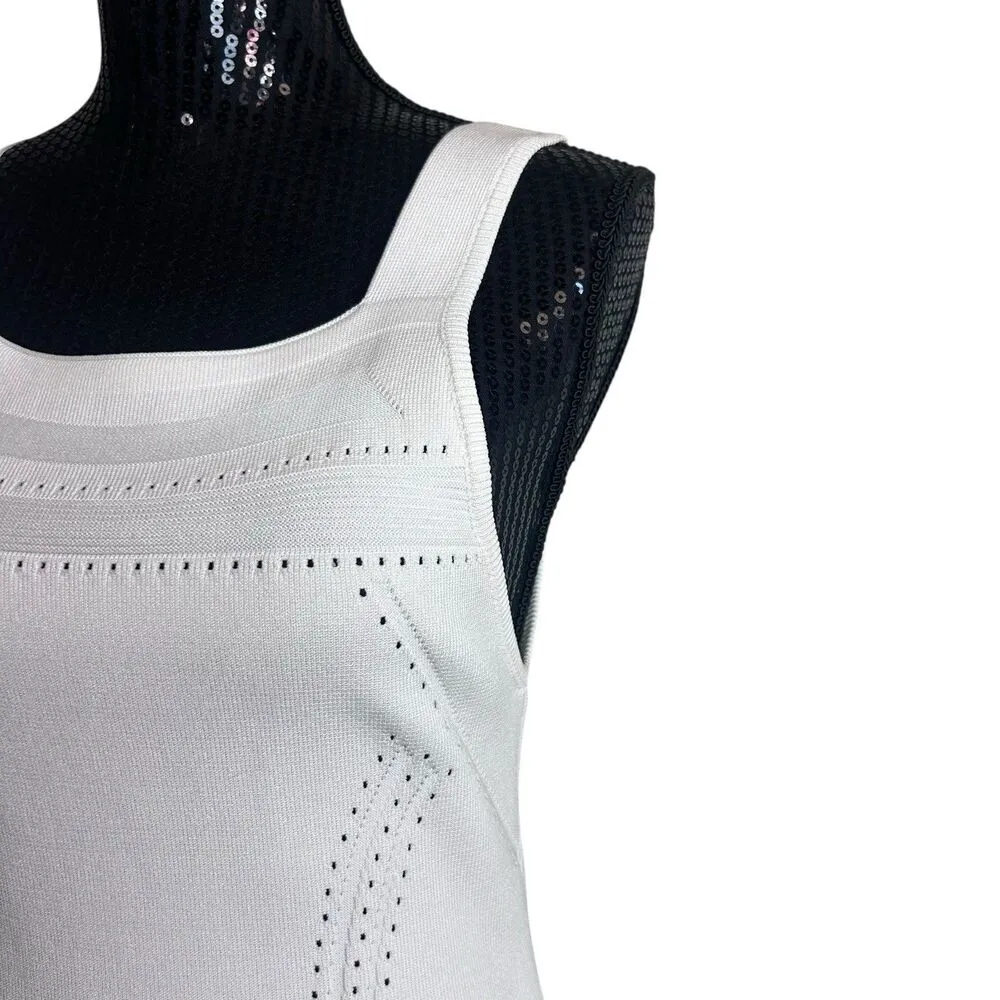 Cushnie et Ochs White Sleeveless Dress Size Large Fit & Flare Knit Midi Designer - Image 7