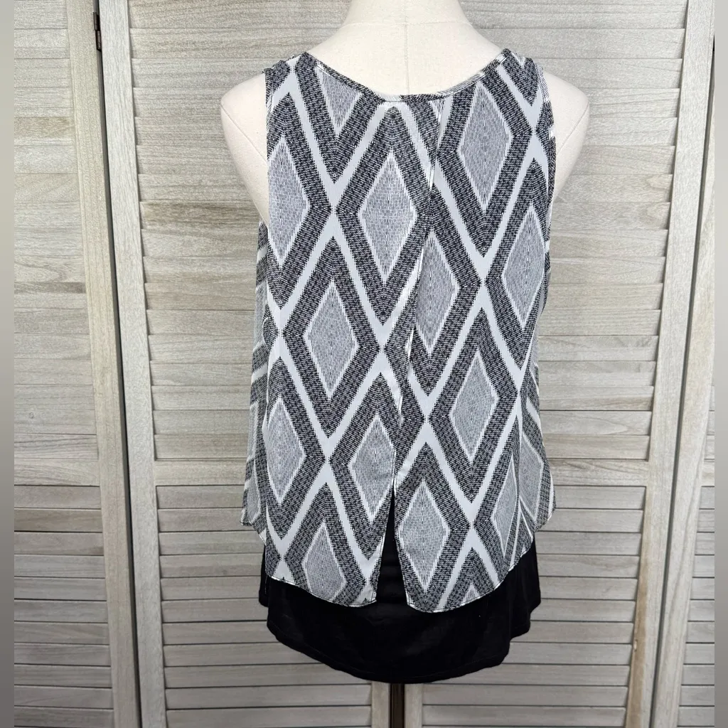 IZ BYER Flowy Layered Y2K Tank Top Black & White Diamond Pattern-XL - Image 2