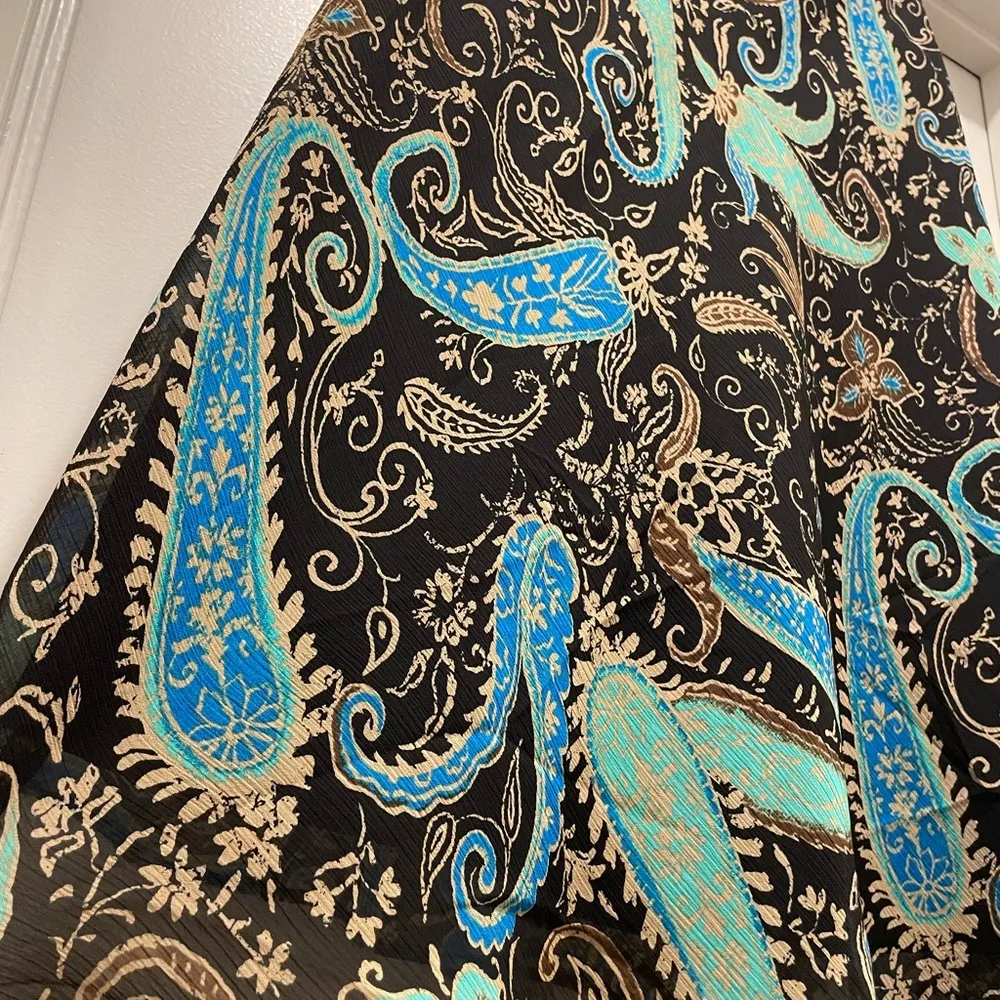 VTG 90s East 5th Black, Tan, & Blue Paisley Print Knee-Length Skirt - Large - Image 7