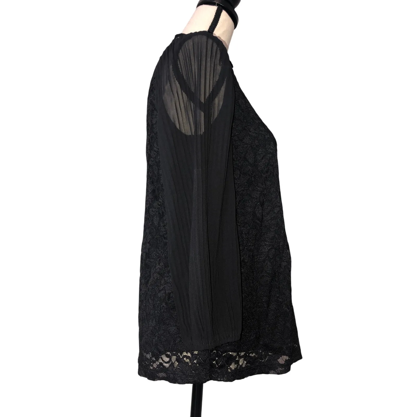 Whimsigoth Lace Top Size S Witchy Sheer Pleated Sleeves High Ruffle Collar NEW - Image 4
