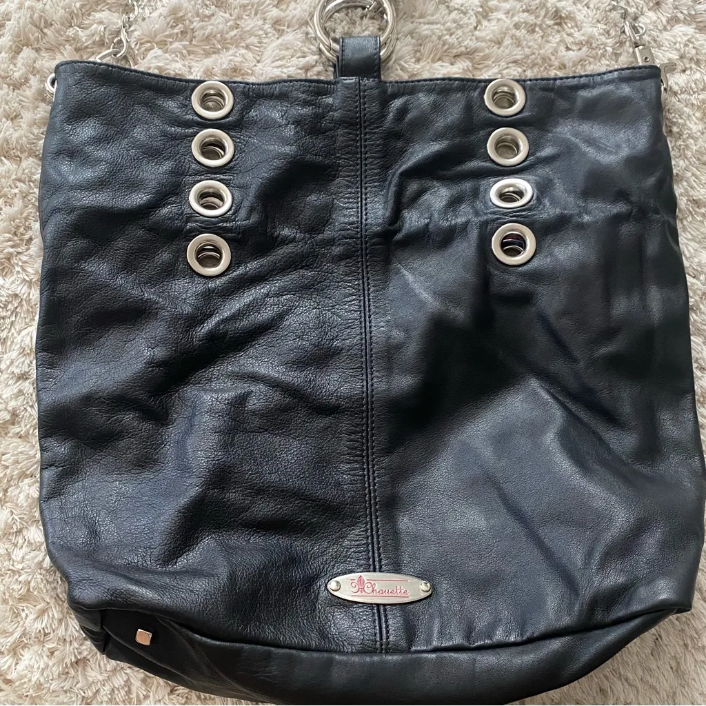 Chouette Reversible‎ Convertible Black Leather Brocade Boho Hobo Tote Purse Bag - Image 12