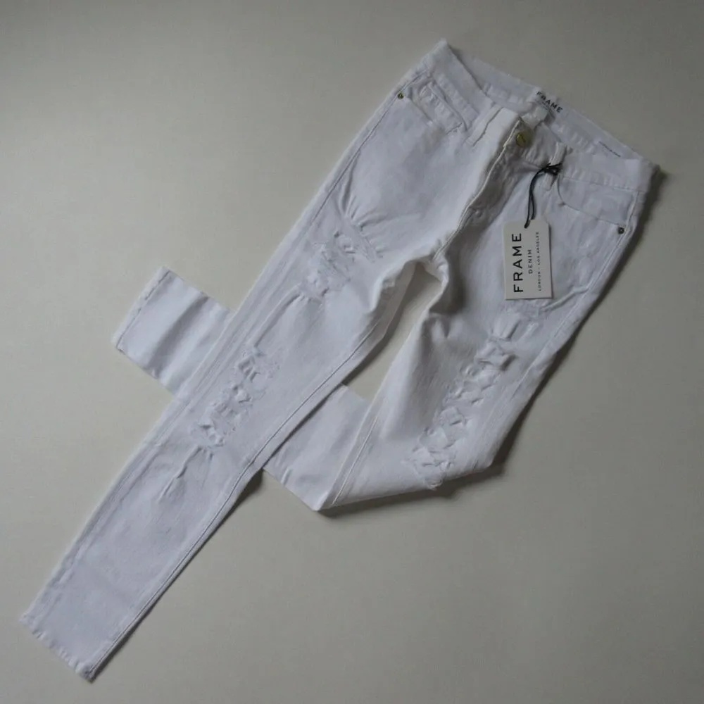 NWT FRAME Le Skinny de Jeanne in Blanc Color Rip Destroyed Stretch Jeans 32 - Image 3