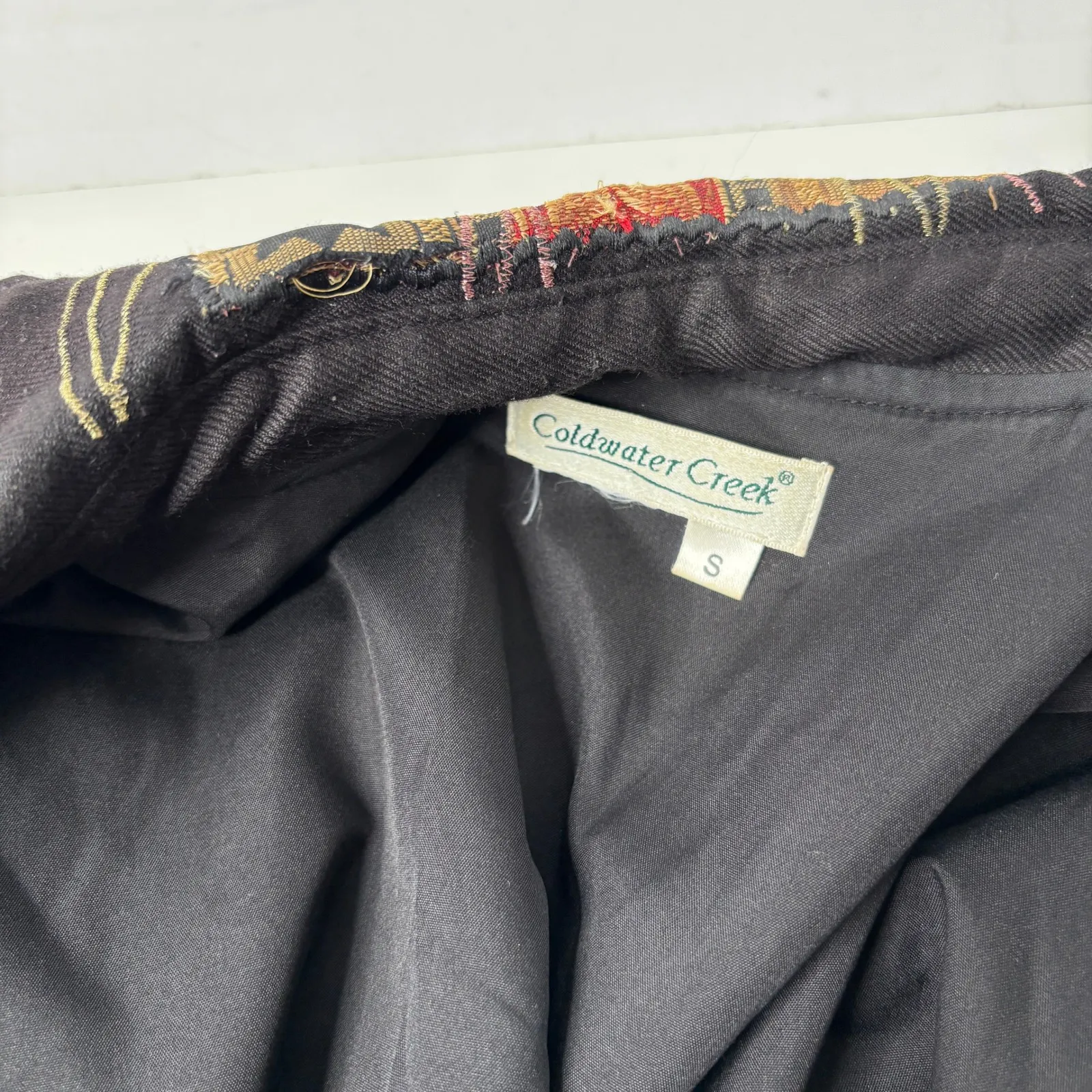 Coldwater Creek Womens Patchwork Jacket Black Embroidered Art to Wear Boho S - Image 5