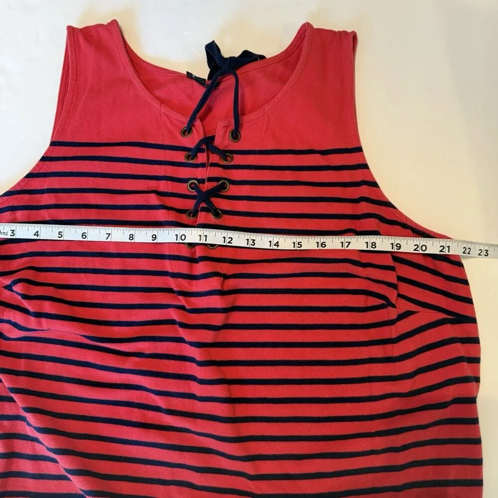 Talbots Dress Sz 2X Sleeveless Nautical Red/Navy Stripe Lace Up Shift Preppy EUC - Image 6