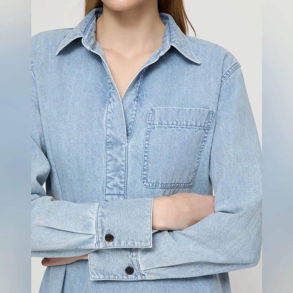 NWT Lafayette 148 Lightweight Denim Patch Pocket Popover Dress | M Blue Size M - Image 2