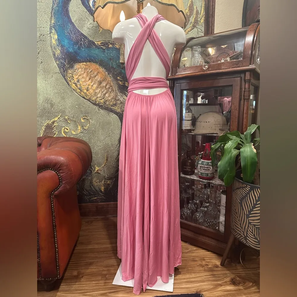 EUC CONVERTIBLE Chic Pink Maxi Dress with Flowing Design - Image 3