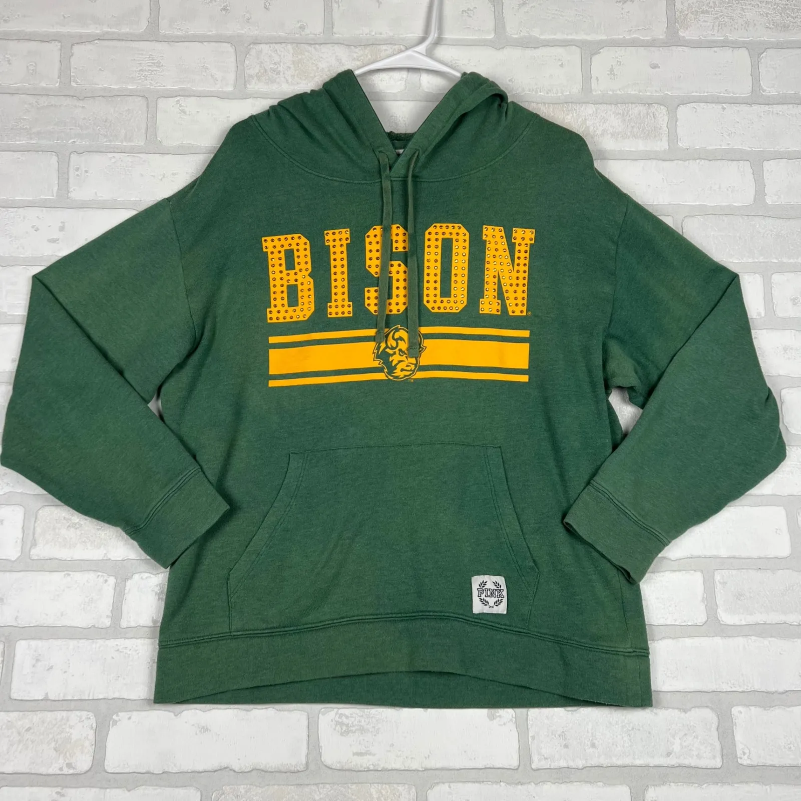 PINK Victoria's Secret Bison‎ North Dakota Green Pullover Hoodie - Women's - Image 2