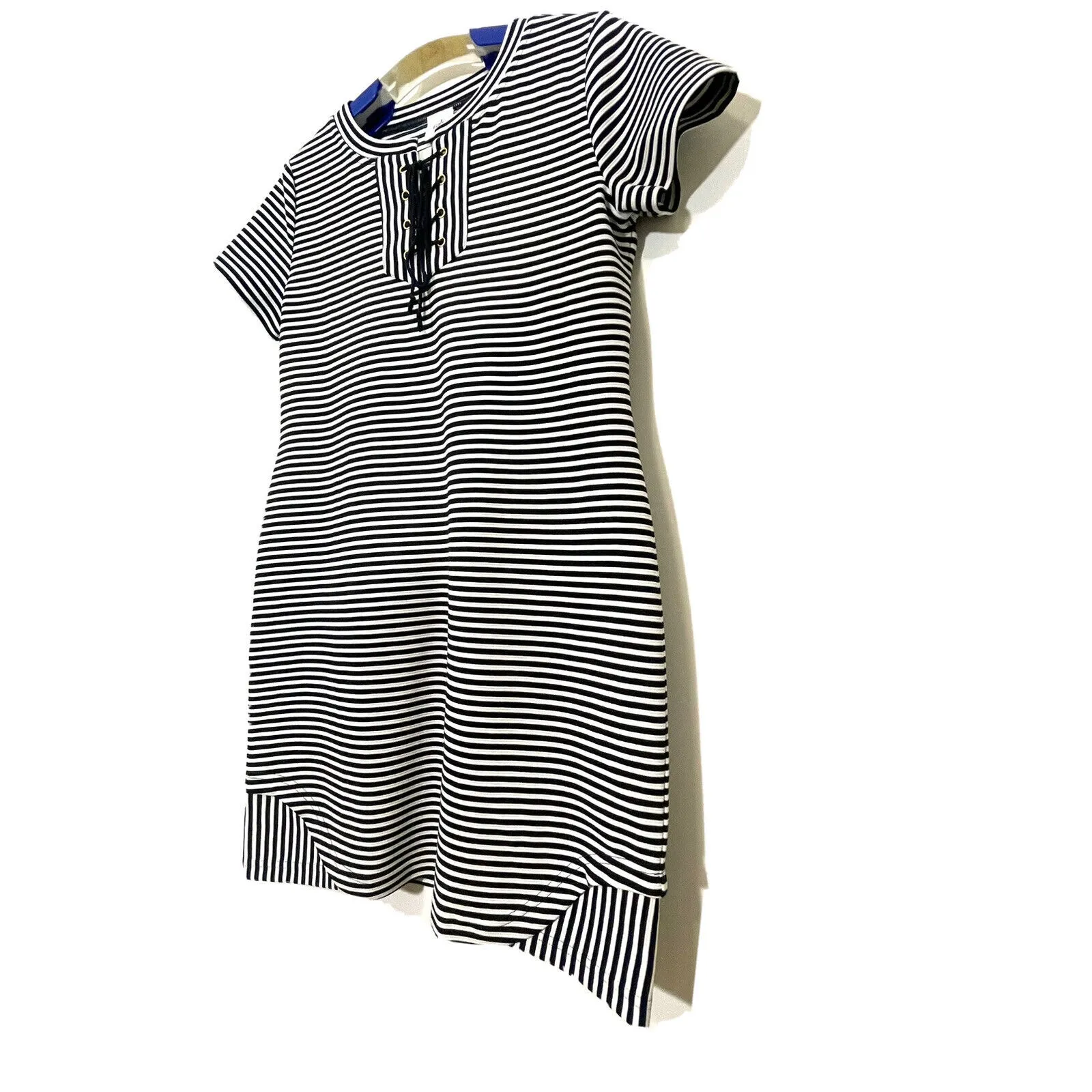 Cabi Captain Dress Size XS Blue White Knit Stripes Shift Short Sleeve Nautical - Image 4