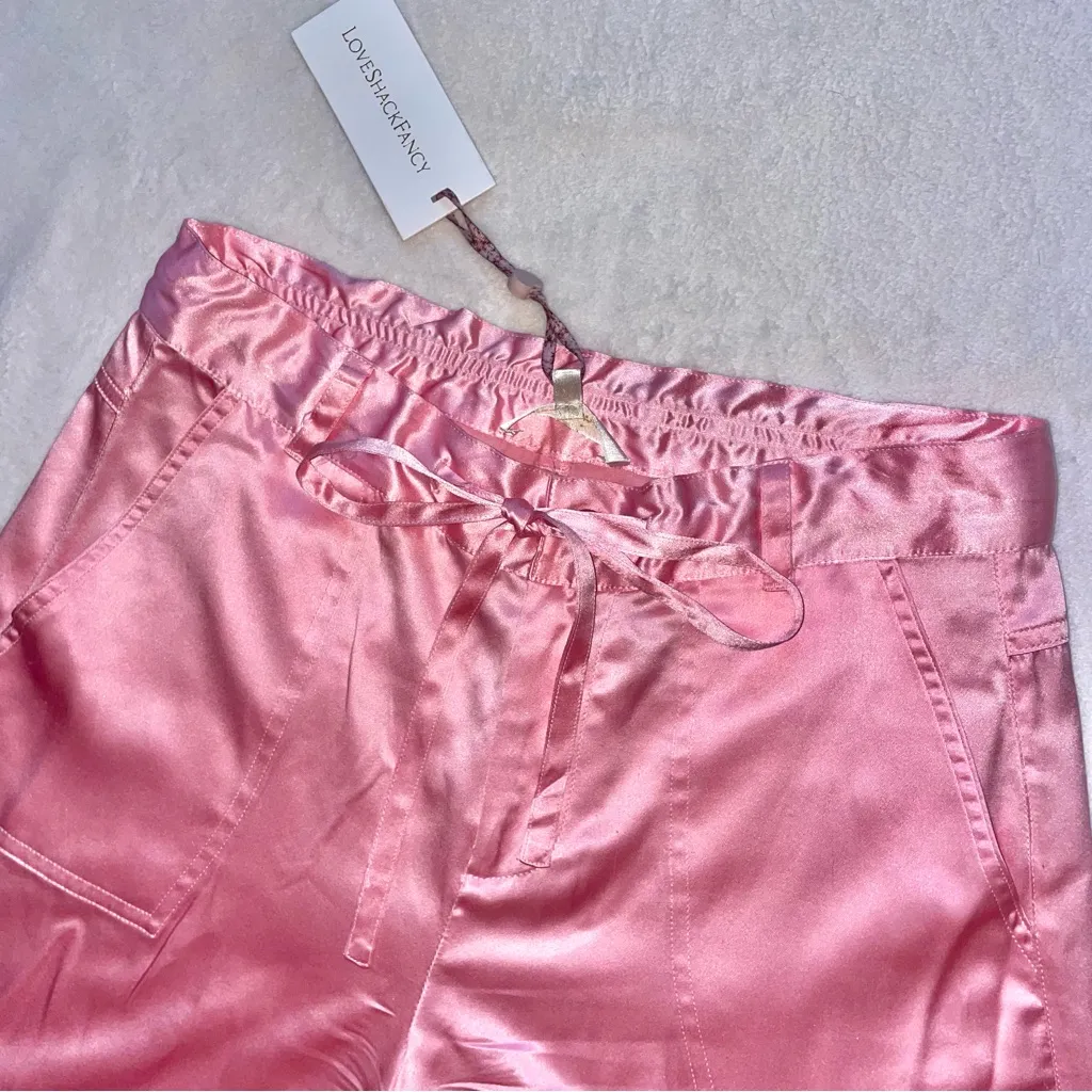 NWT LoveShackFancy Cedric Cargo Silk Pant in Sweet Pink size 0 - Image 4