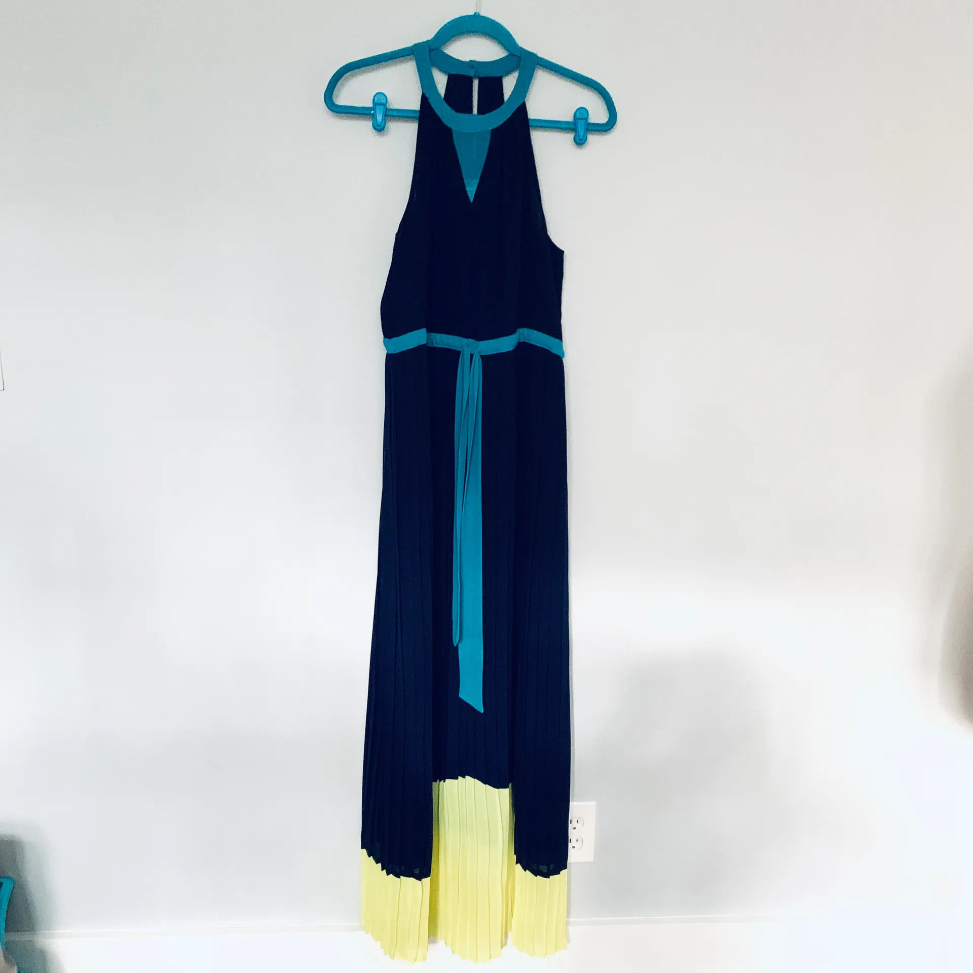 Navy Blue Yellow Colorblock Maxi Dress - Image 8