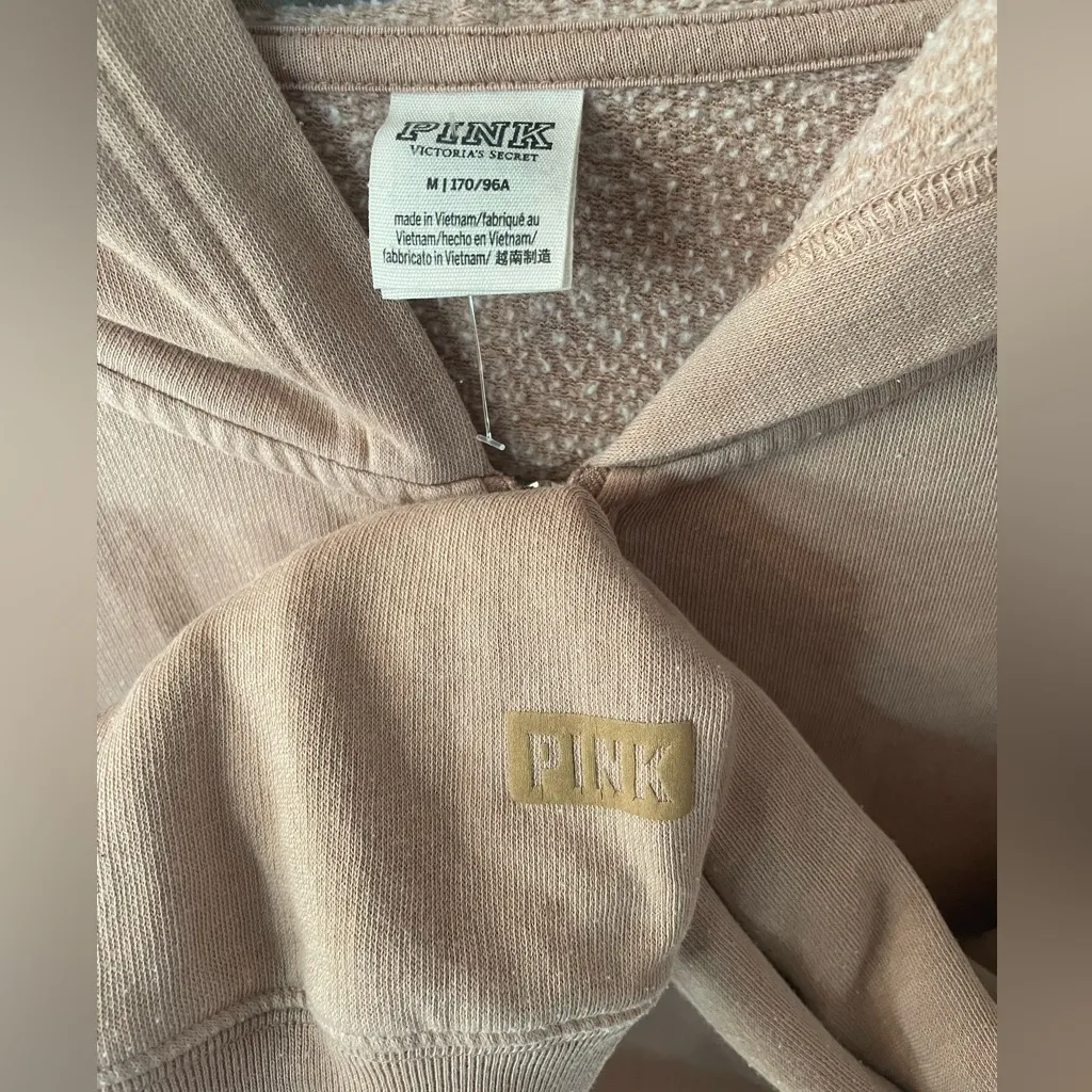 PINK Victoria’s Secret Oversized Light Tan Mocha Zip Up Hoodie size Medium - Image 3