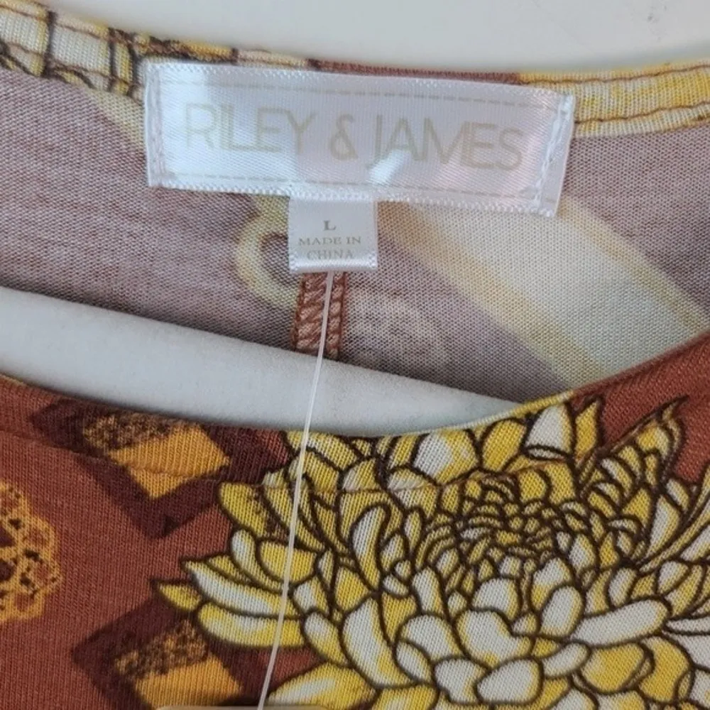 Riley & James NWT Mixed Print Buttery Soft Short Sleeve Summer Dress C1 Brown Size L - Image 10