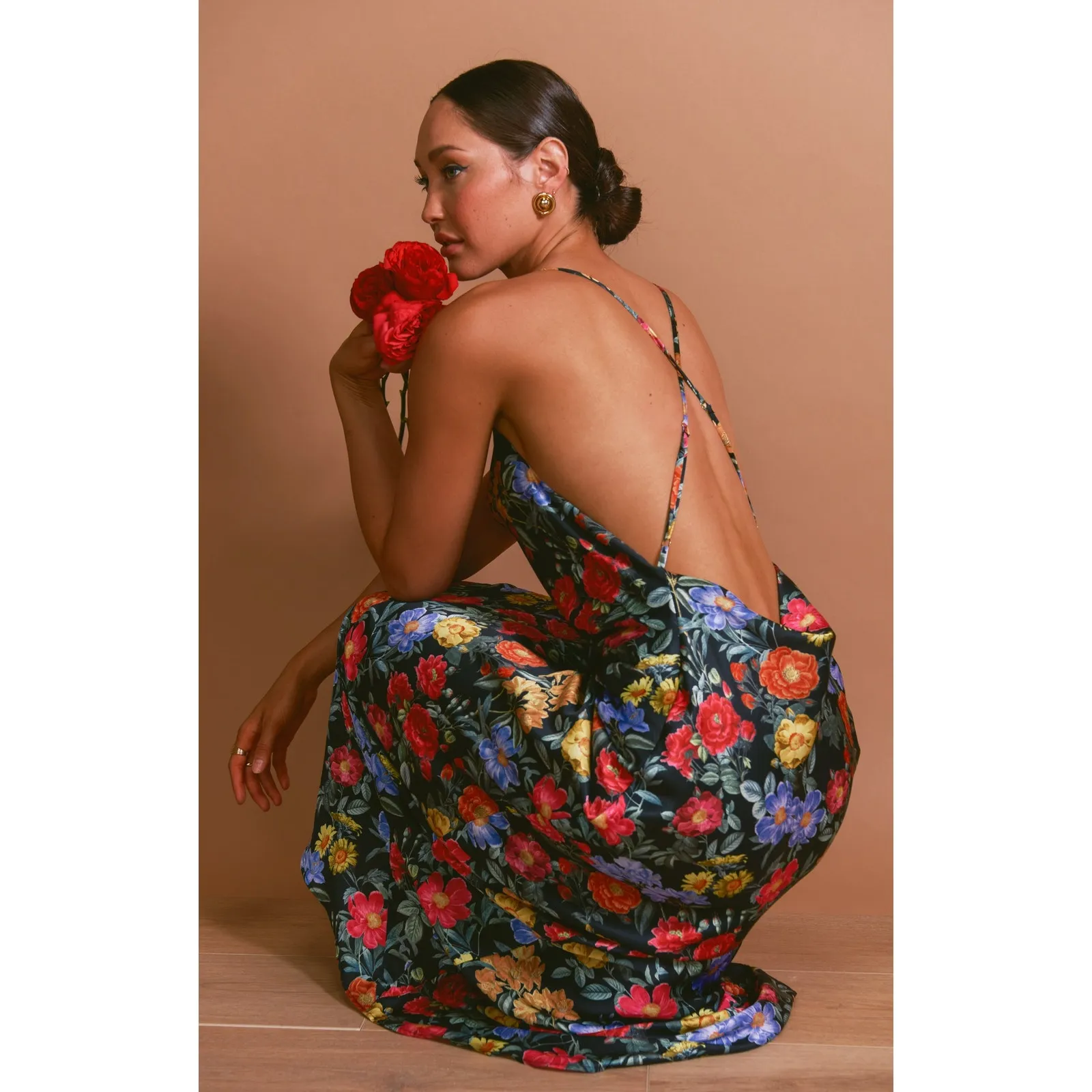 Show Me Your Mumu Hailey Slip Dress in Charm Peony Black Luxe Satin XS NWT - Image 4