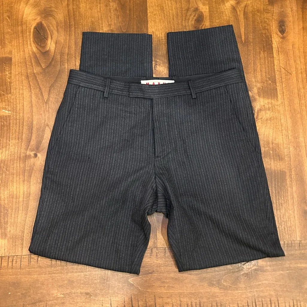 MARNI Wool Charcoal Pinstripe Trousers | Made in Italy | Size 48 (US 12) - Image 2