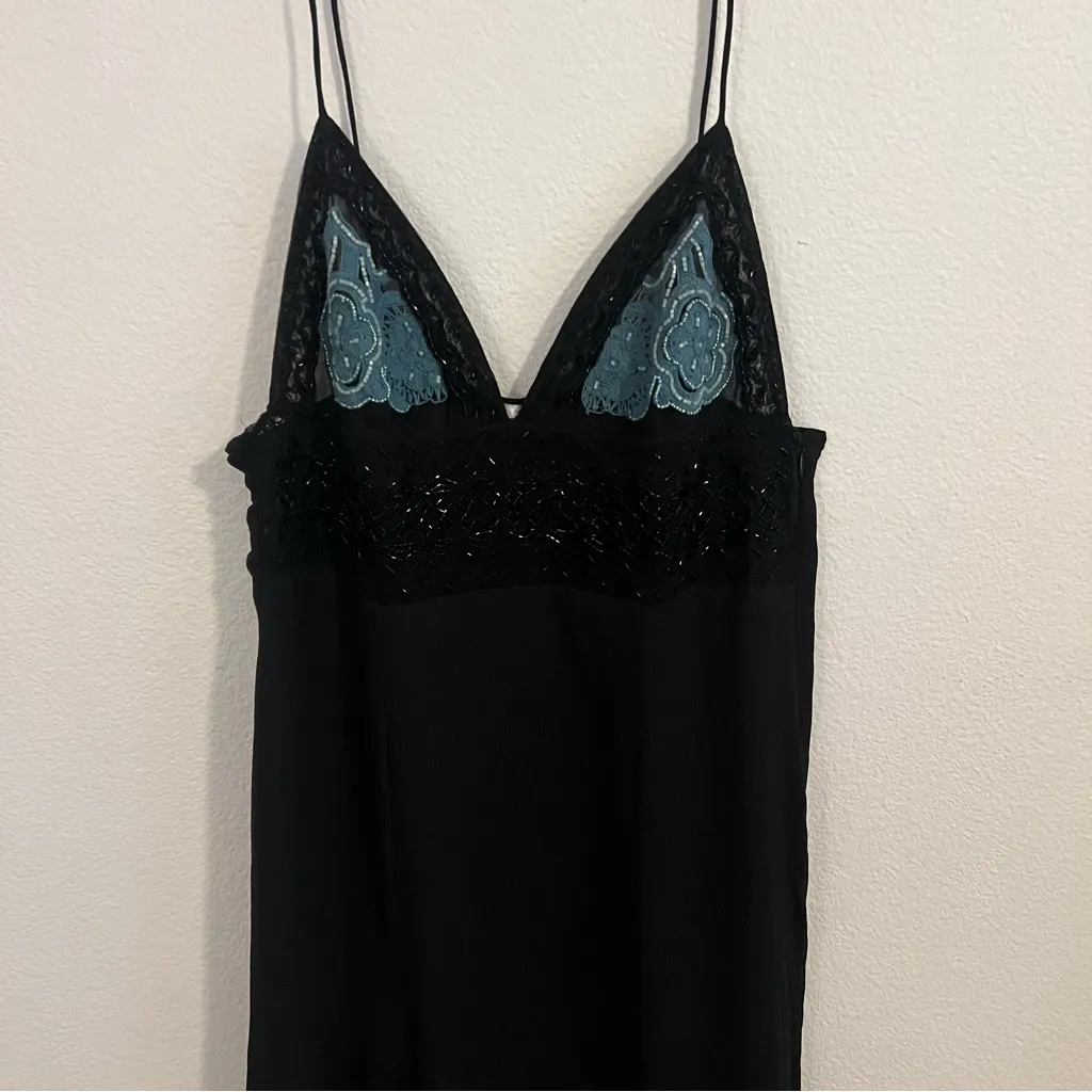 Zara Women Maxi Lace Dress Black Embroidered Beads - Image 5