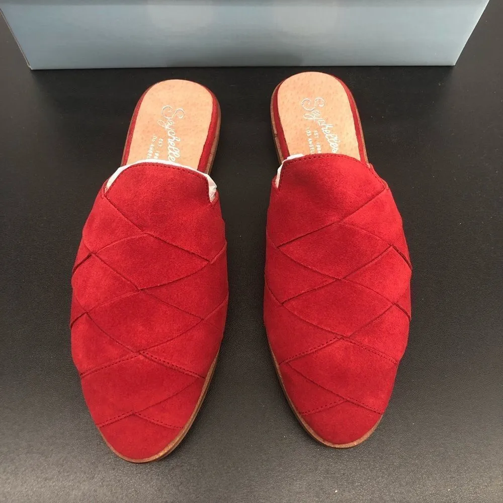 Seychelles Existence Red Suede Basket Weave Flat Mules New in Box - Image 6