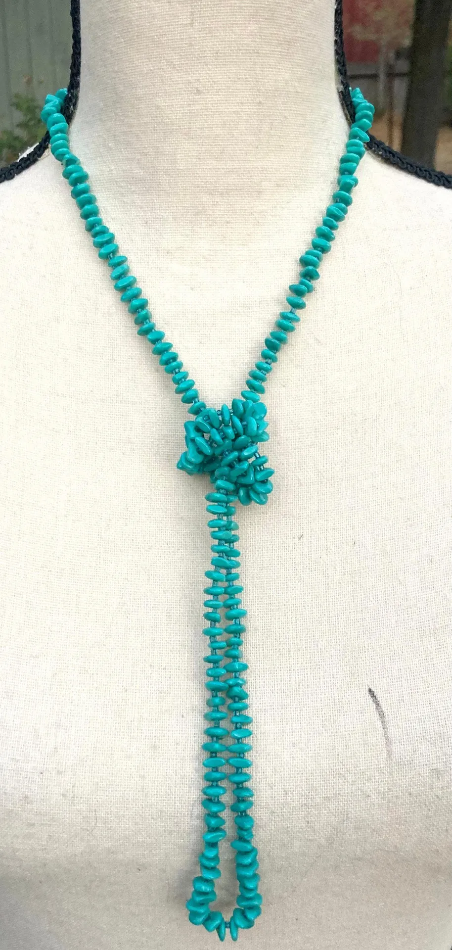 Vintage Teal Faux Turquoise Seed Bead Strand Necklace 39” Blue - Image 3