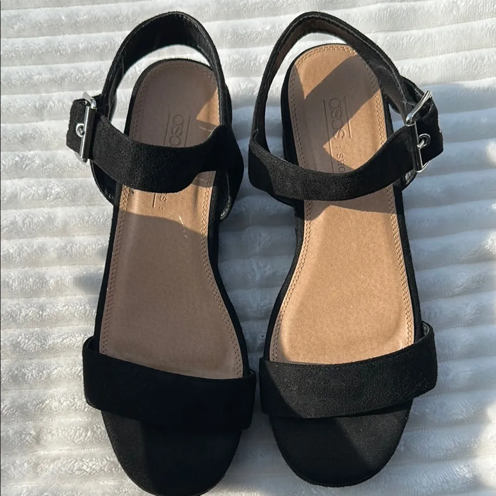 ASOS Black Suede Sandals with Wide Strap and Cushioned Sole - Image 2