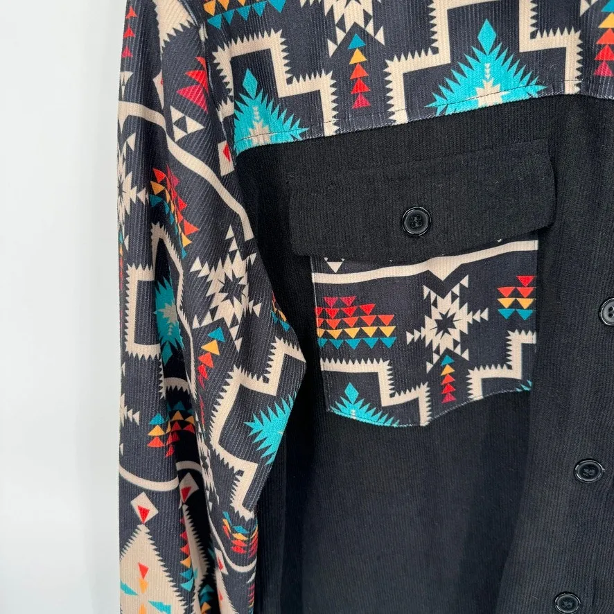 Rowdy Crowd Southwest Cowgirl Corduroy Button Front Shirt Jacket‎ Womens L Black Size L - Image 5