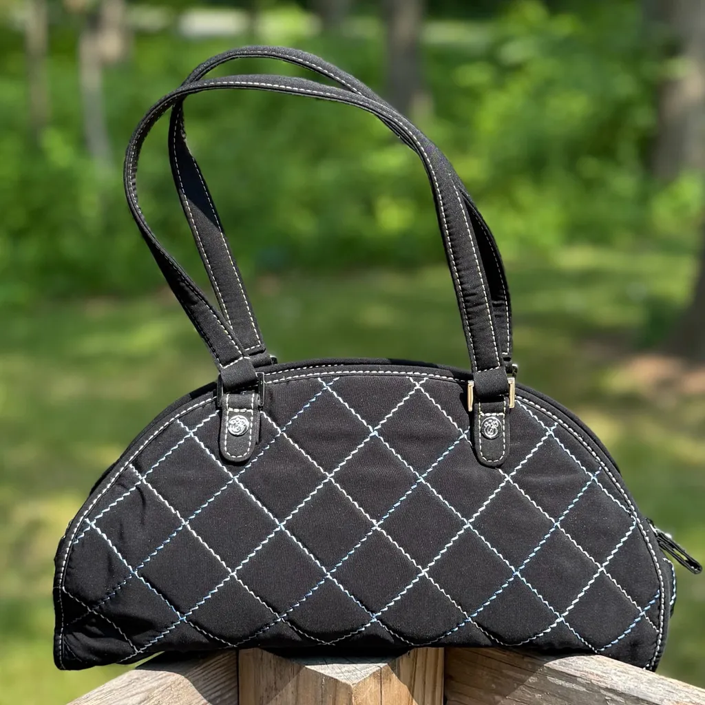 Vera Bradley Black Sausalito Microfiber Handbag with Blue Stitch Detail - Image 2