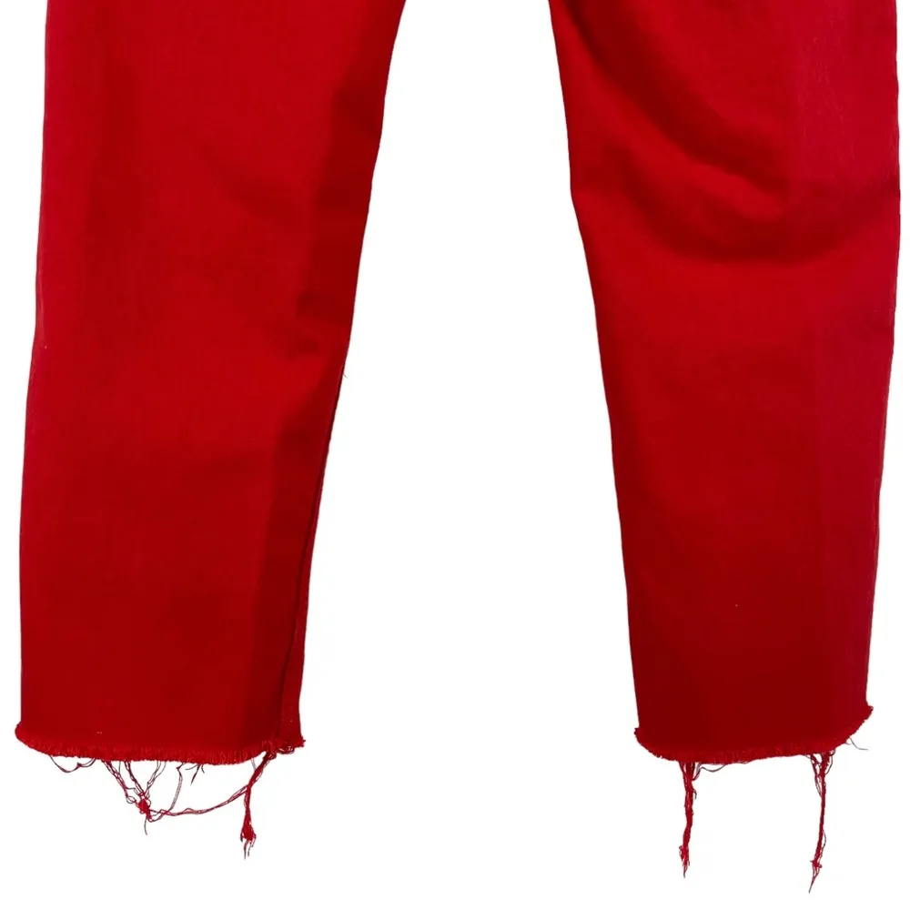 ZARA Z1975 HIGH RISE STRAIGHT LEG RED DENIM JEANS 6147/080 SIZE 4 - Image 10