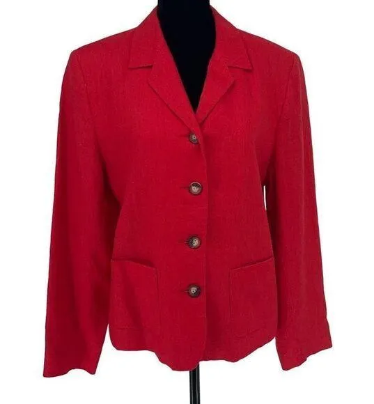 Larry Levine Womens Blazer Jacket Long Sleeve Linend Lined Pocket Red/Crimson S - Image 1