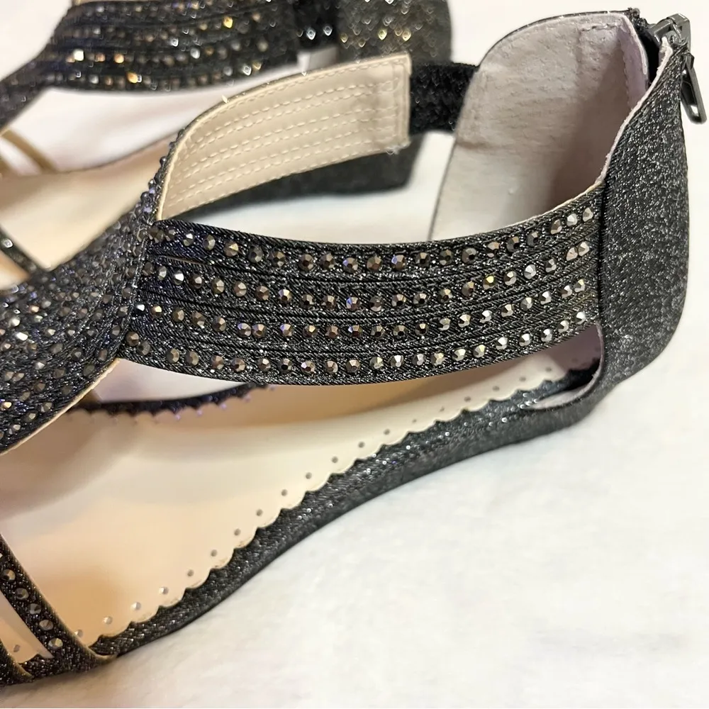 Charter Club Pewter Rhinestone Embellished Strappy Wedge Sandals Size 7.5 - Image 6