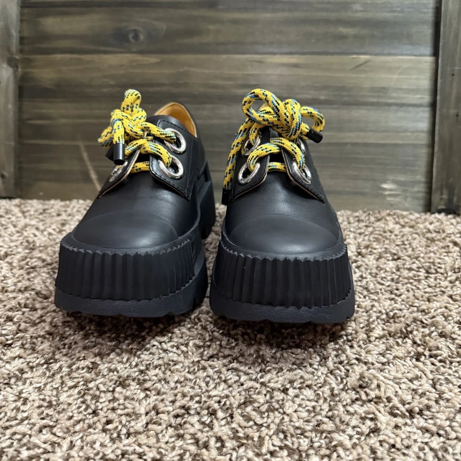 4CCCCEES ESKER ERA Black Womens 37 US 6.5 Chunky Platform Derby Shoes Leather‎ - Image 3