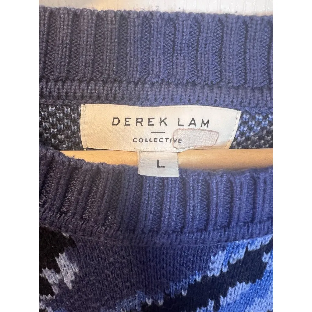 Derek Lam Collective Blue Black Animal Print Crewneck Sweater Large Long Sleeves - Image 6