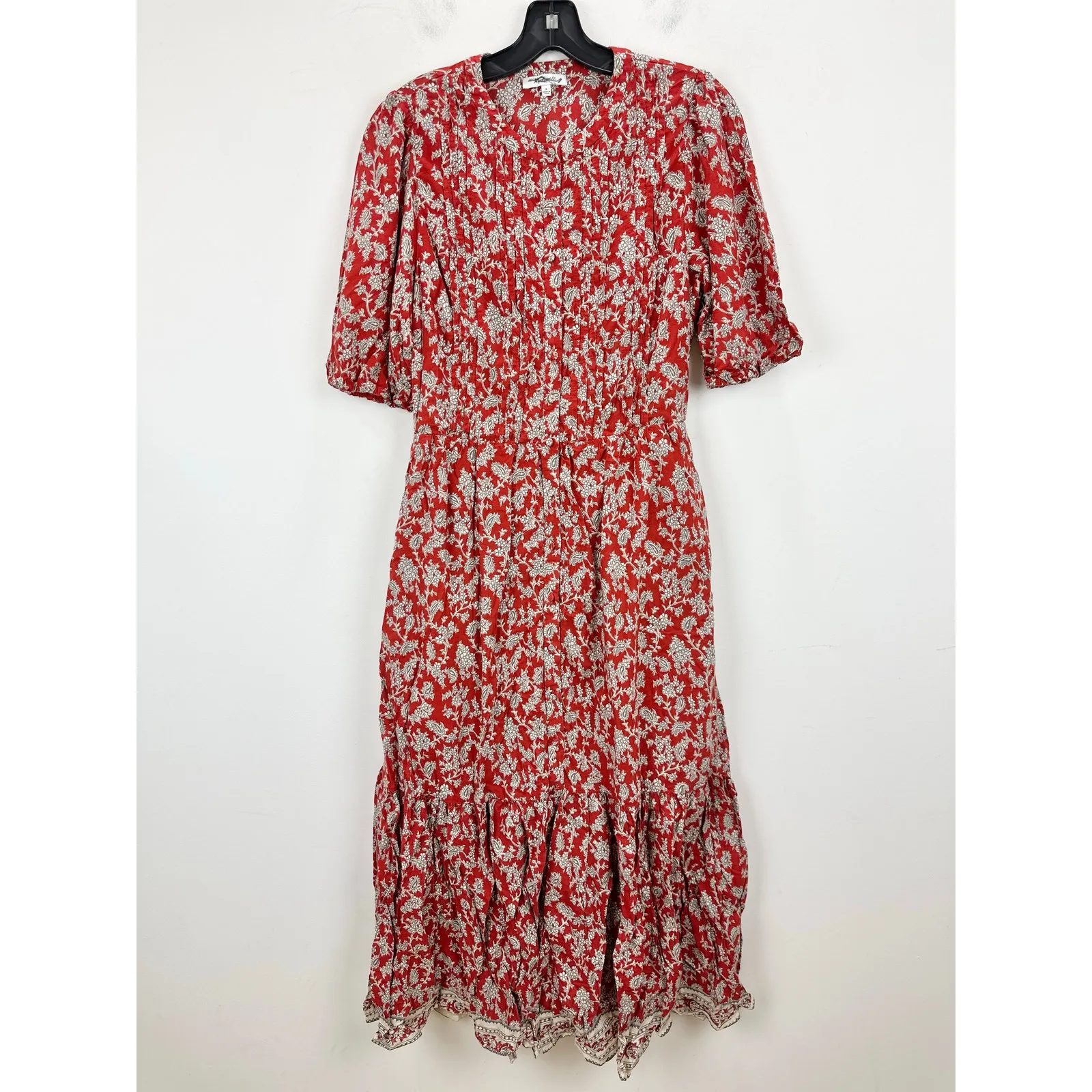 NEW Madewell Pintucked Puff Sleeve Midi Dress Floral Ground Madder Boho US 6 - Image 7