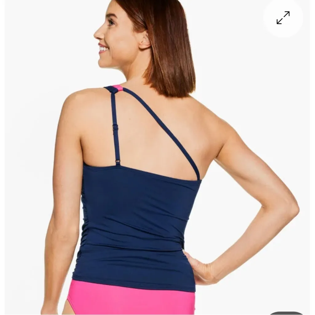 One-Shoulder Navy and Pink Top - Image 2