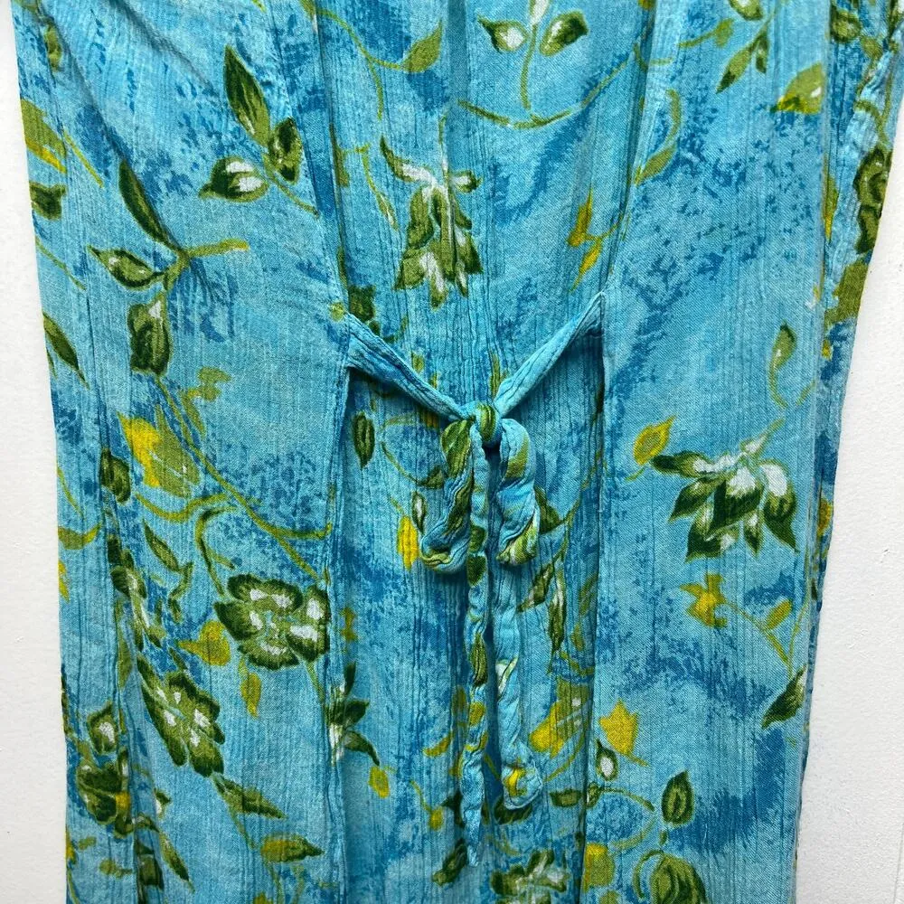 Julia Womens Vintage Floral Blue Gauzy Dress Size Small Short Sleeve Midi Length - Image 8