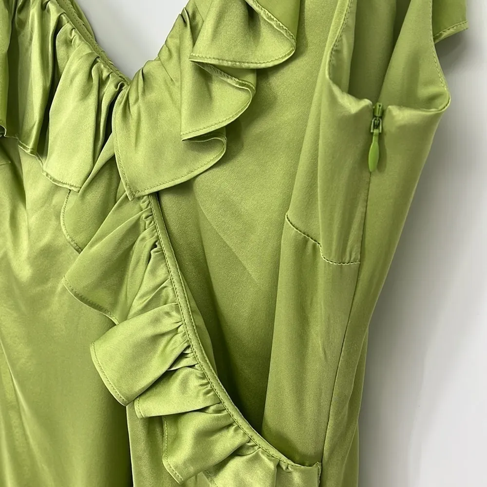 Cinq a Sept 100% Silk Petunya Ruffle Silk Dress in Prickly Pear 6 New with tags! Green - Image 6