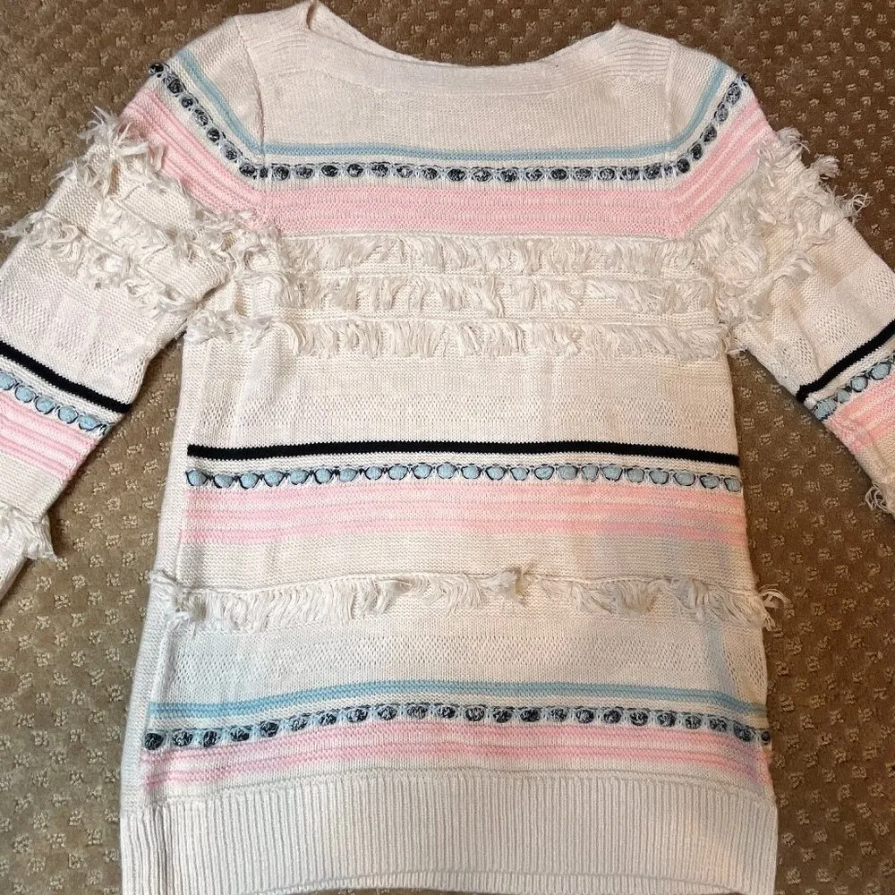 LOFT Fringe Sweater SZ M Boho Officecore Work Casual Trendy Bohemian Lightweight - Image 2