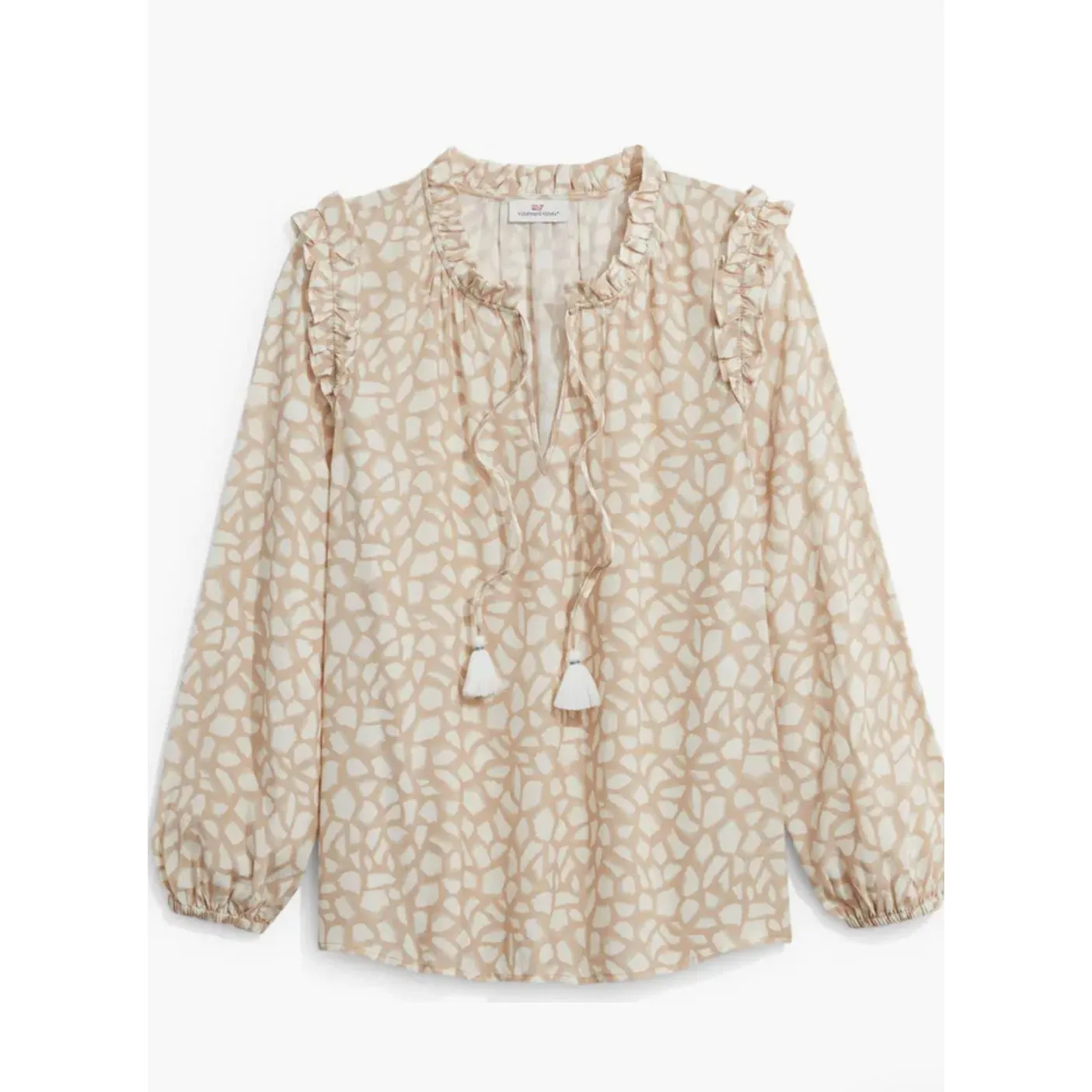 Vineyard Vines New XL Ruffle Top Animal Geo Print Giraffe Blouse - Image 11