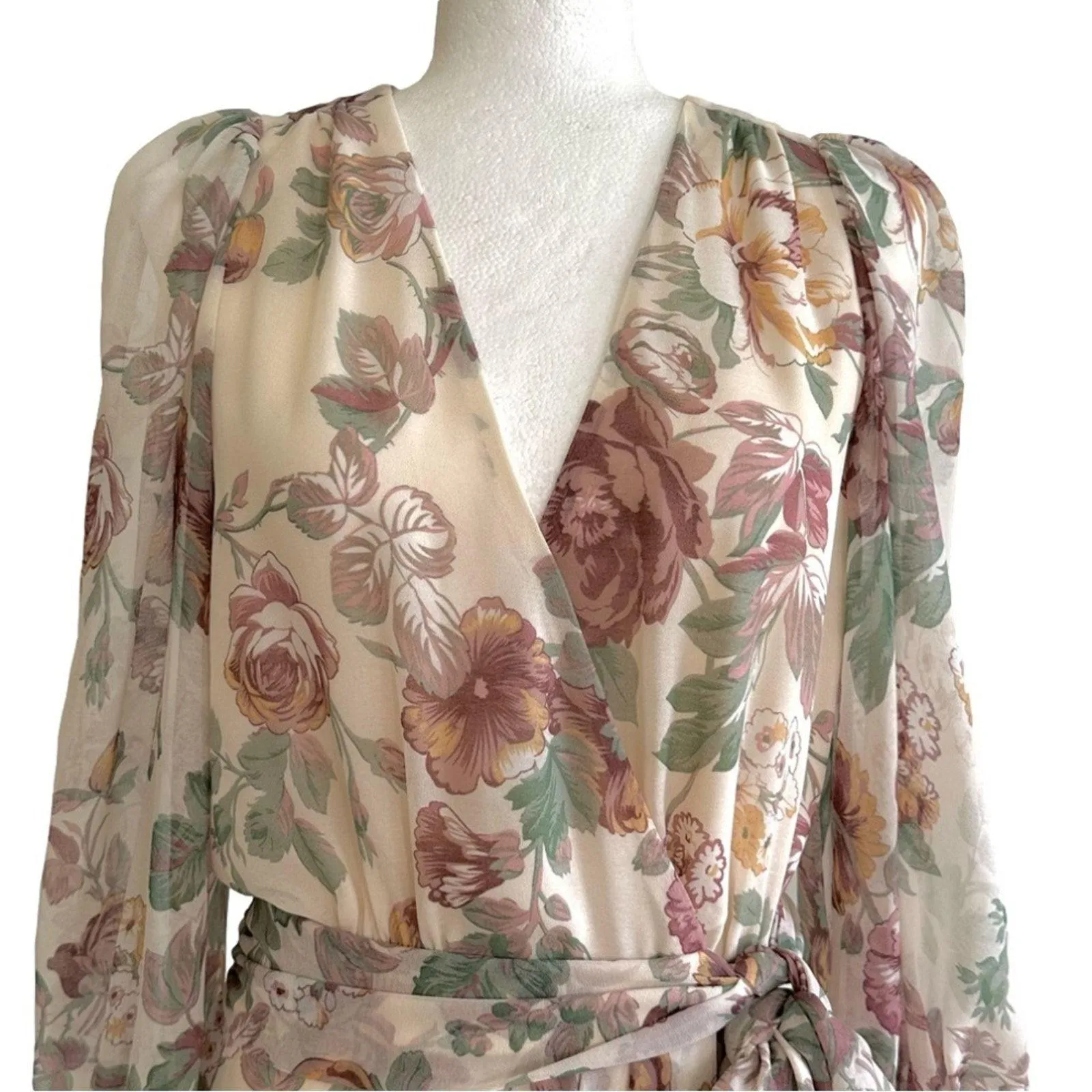 Fab’rik Dress Marnie Floral Print Chiffon Lantern Sleeves Wrap Tie Small NEW - Image 4