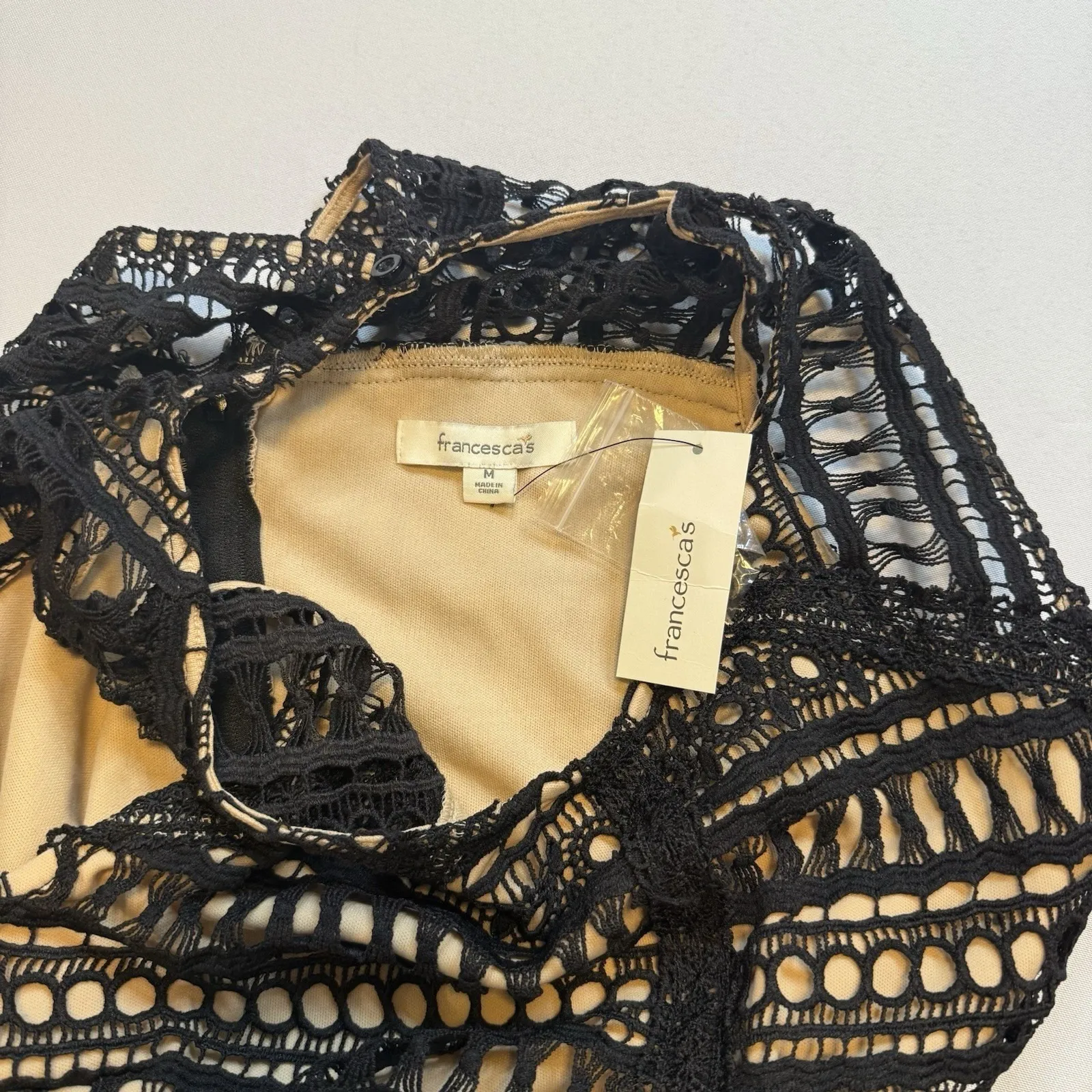 Francescas Womens Black Crochet Cocktail Dress w/ Nude‎ Underlay Classy NWT Sz M Size M - Image 7
