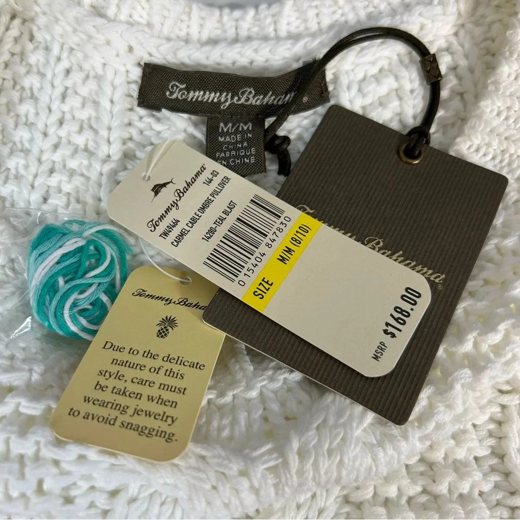 Tommy Bahama  Carmel Cable Ombré Pullover Sweater in Teal Blast Size M NWT - Image 6