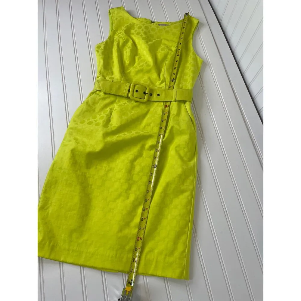 NWOT Banana Republic Canary Yellow Sleeveless Textured Lined Belt Sheath Dress 0 - Image 4