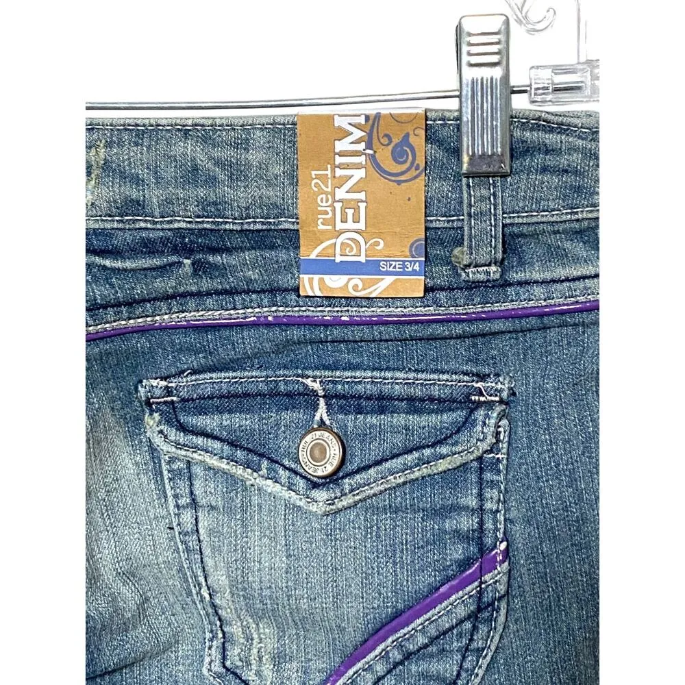 Rue 21 Jeans Capris Cuff Crop Purple Accent Stretch Distressed Juniors 3 / 4 NWT - Image 3