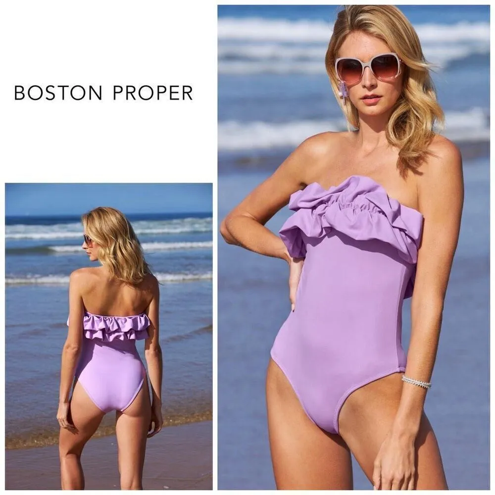 New. Boston Proper ruffle strapless one piece. Small . Retails $139. - Image 2