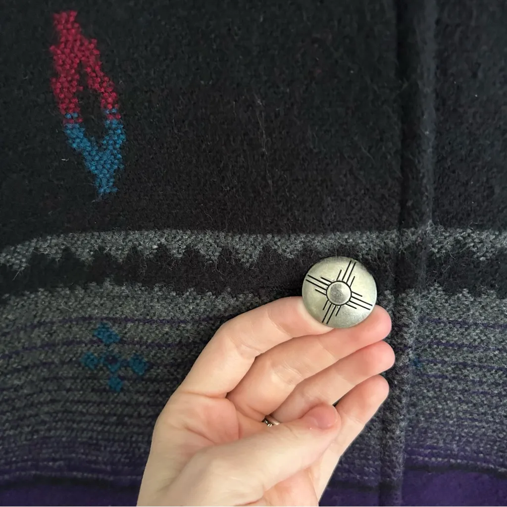 Vintage Wooded River Wool Blend Long Coat Western Aztec Size XS Black - Image 5