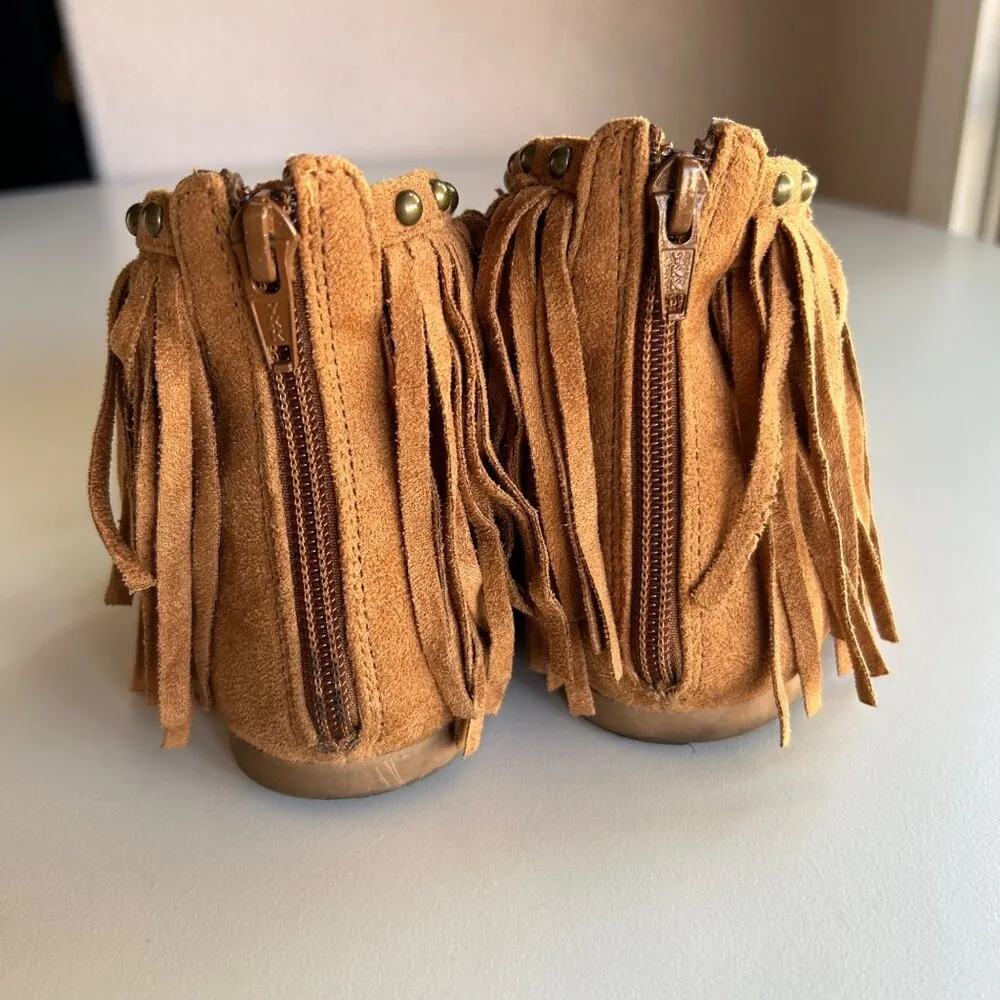 Not Rated "XENIA" Tan Fringed Sandals - Metal Stud Trim Women's Size 7 - Image 8