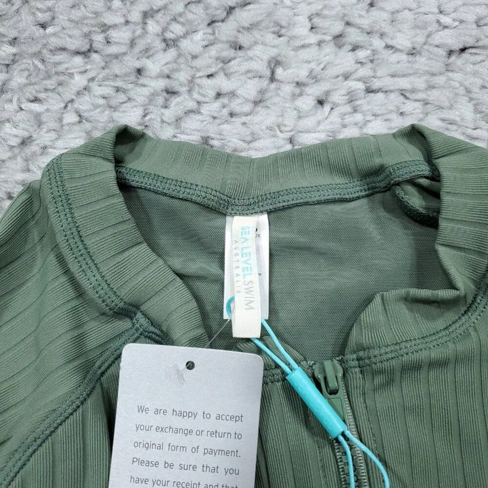 Sea Level Vesper Long Sleeve One Piece Ribbed Zip Swimsuit Size 12 Sage Green - Image 8
