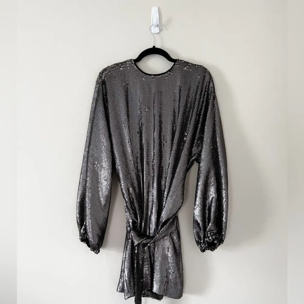 NWT ANINE BING Silver Sequined Belted Cocktail Festive Holiday Mini Dress Sz M - Image 6