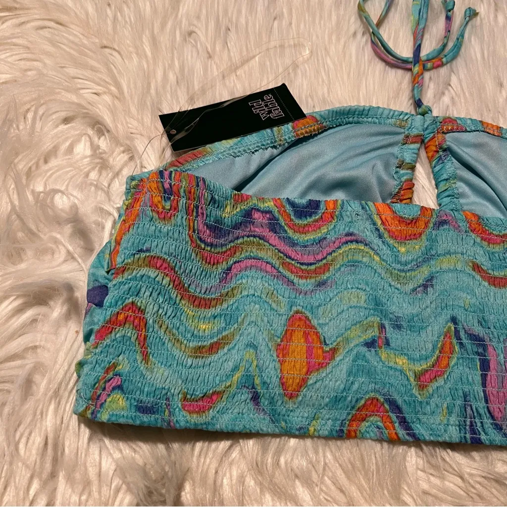 Wild Fable Swirl Marble Halter Crop Top Aqua Blue L - Image 7