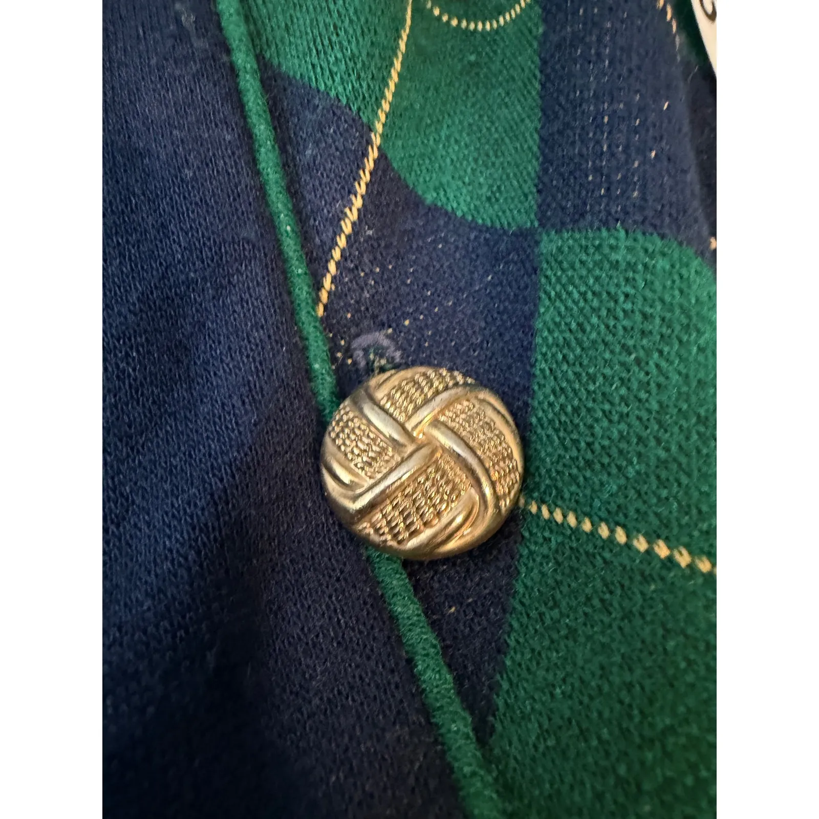 Stuart Alan Womens Cardigan Sweater Jacket Navy Green Argyle Button Front Sz 18 - Image 8