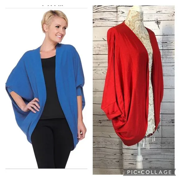 WONDERLUSH Layers by Lizden Knit Jersey Cocoon Cardigan red size medium to large - Image 2