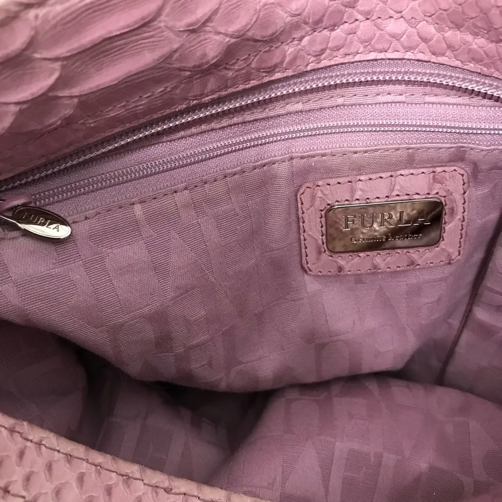 Furla Pale Pink Snakeskin Embossed Leather Footed Shoulder Bag - Image 10