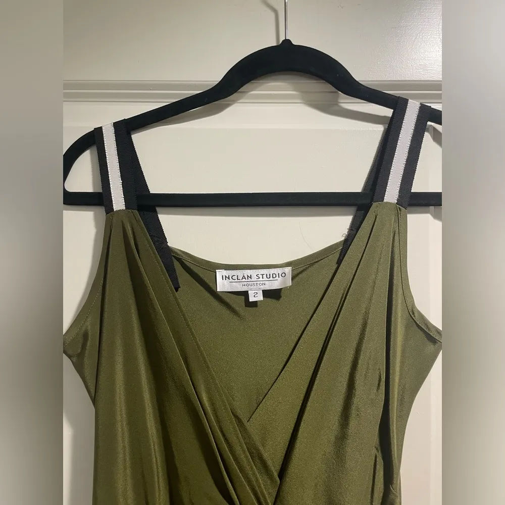 Inclan Studio Silk Midi Dress in Army Green Size 2 - Image 2